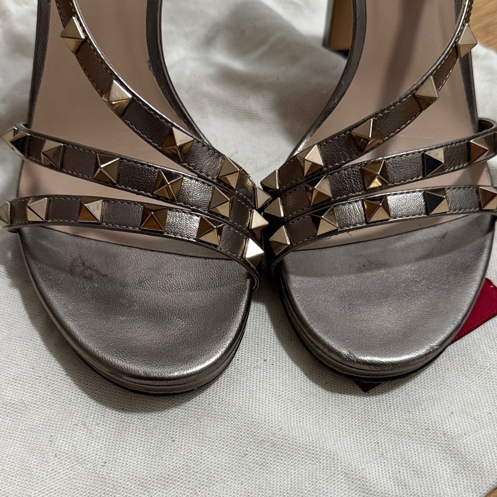 Valentino Women's Studded Metallic Heels - Picture 2 of 7